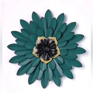 3D Metal Flower Wall Art Sculpture – Modern Floral Home Decor – 14” Teal Iron